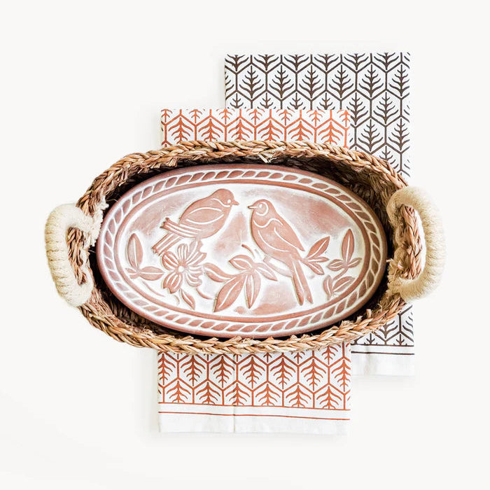 Bread Warmer & Basket with Tea Towel Oval Gift Set