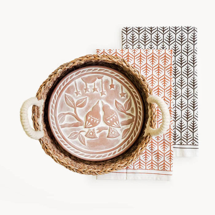 Bread Warmer & Basket with Tea Towel Round Gift Set