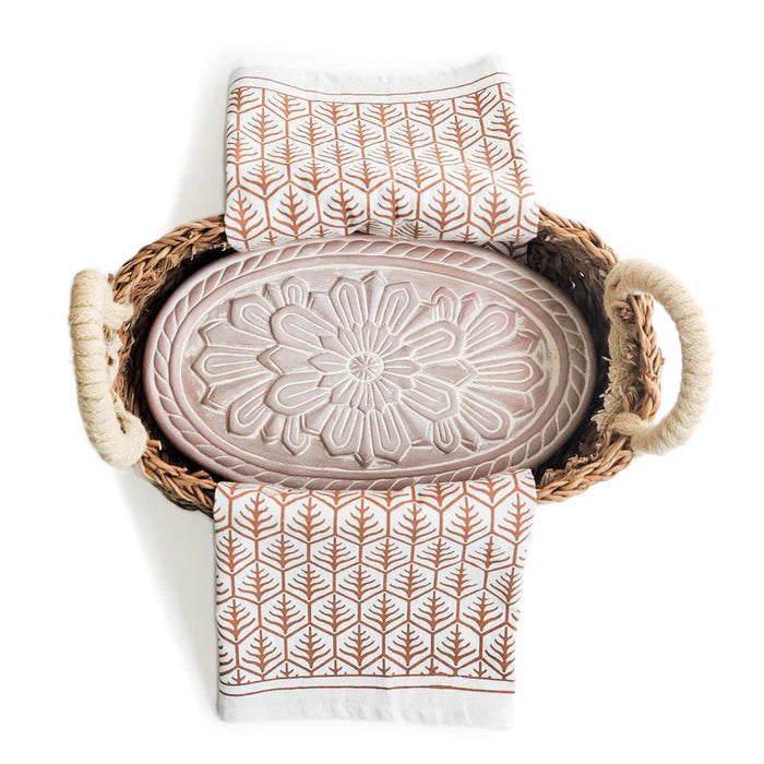 Bread Warmer & Basket with Tea Towel Oval Gift Set