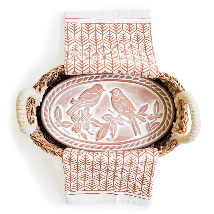 Bread Warmer & Basket with Tea Towel Oval Gift Set