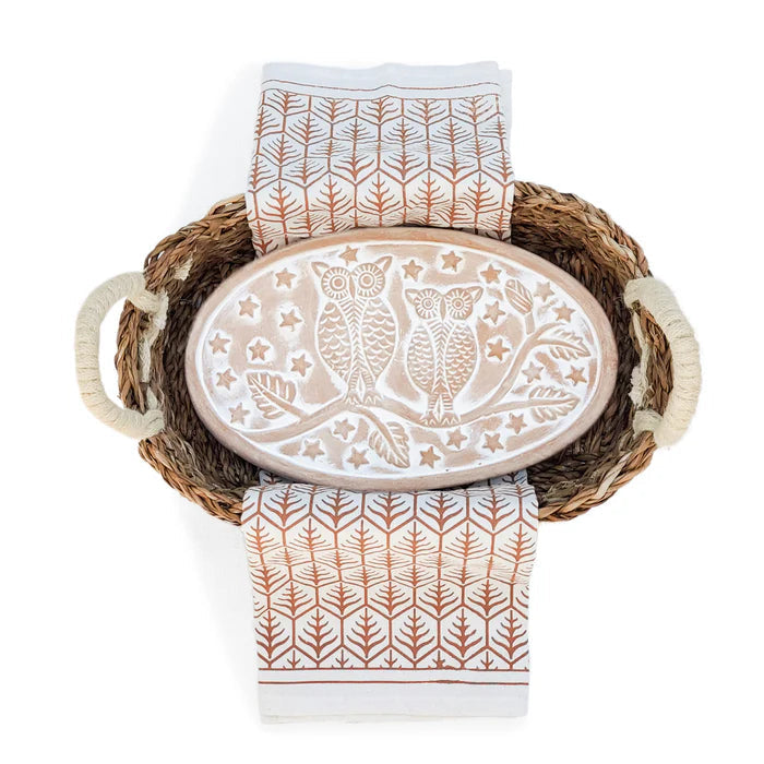 Bread Warmer & Basket with Tea Towel Oval Gift Set