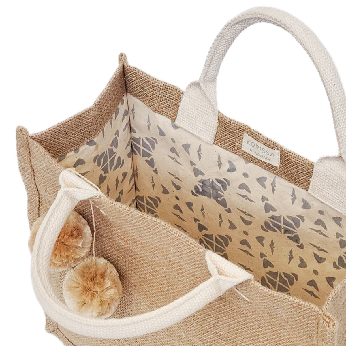 Jute Canvas Gift Bag With Pompom in Small