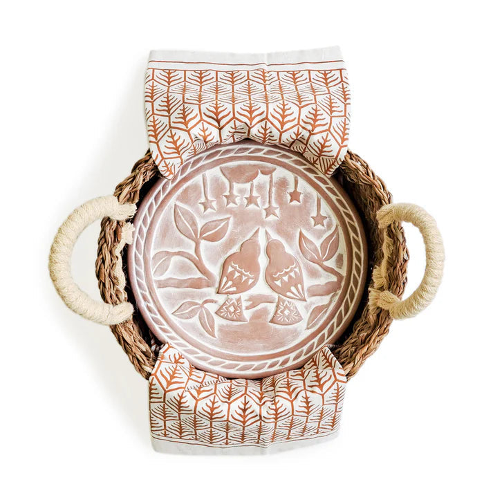 Bread Warmer & Basket with Tea Towel Round Gift Set