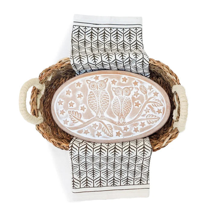 Bread Warmer & Basket with Tea Towel Oval Gift Set