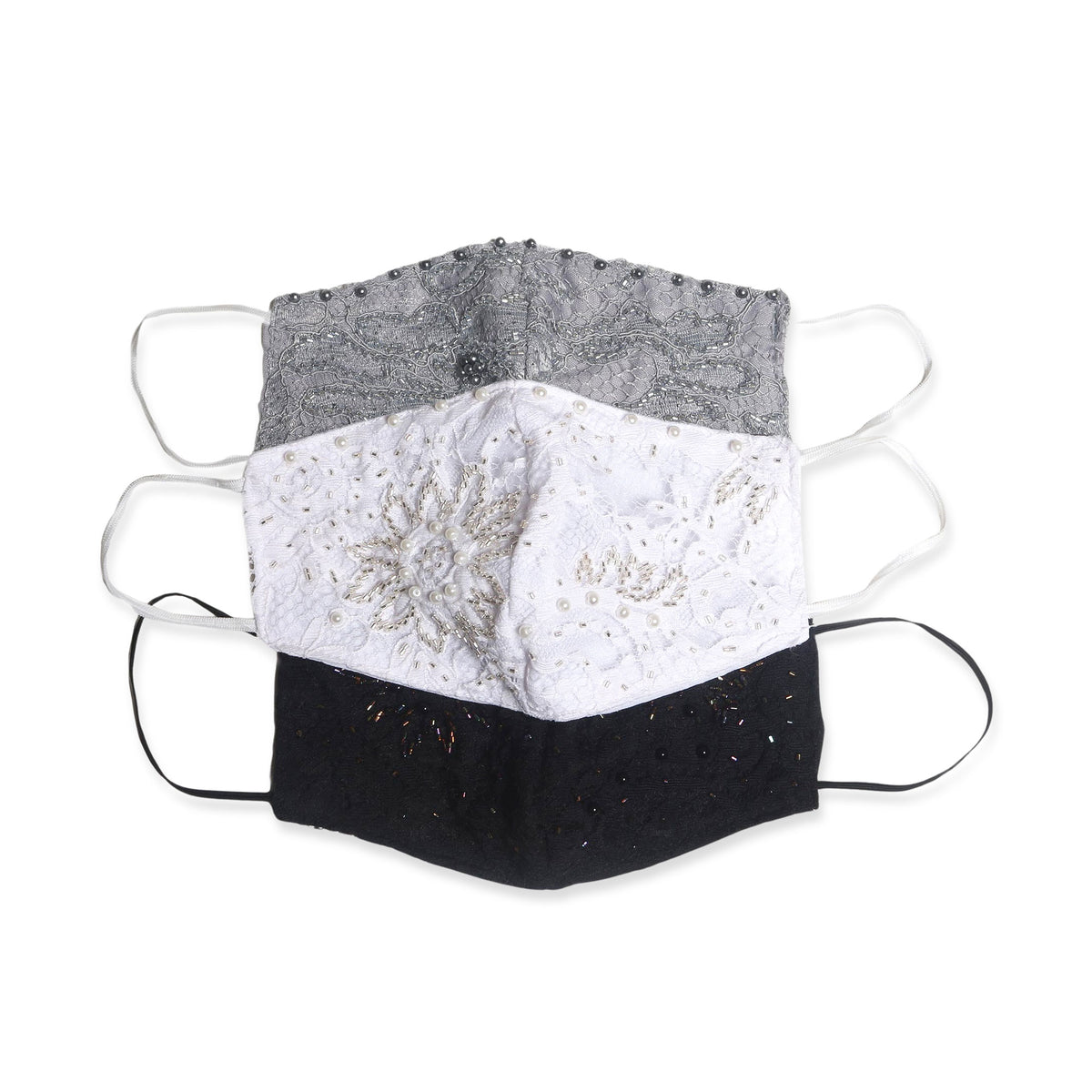 Beaded Lace Balinese Face Masks - Comes in White, Neutral Grey, and Black