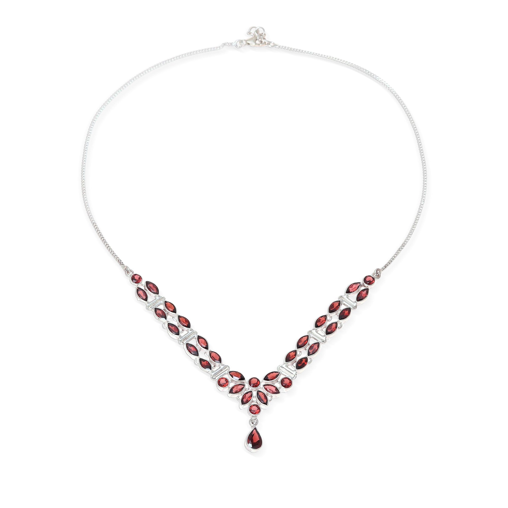 Handmade Garnet Pendant Necklace – Sterling Silver Rhodium Plated Statement Jewelry From India