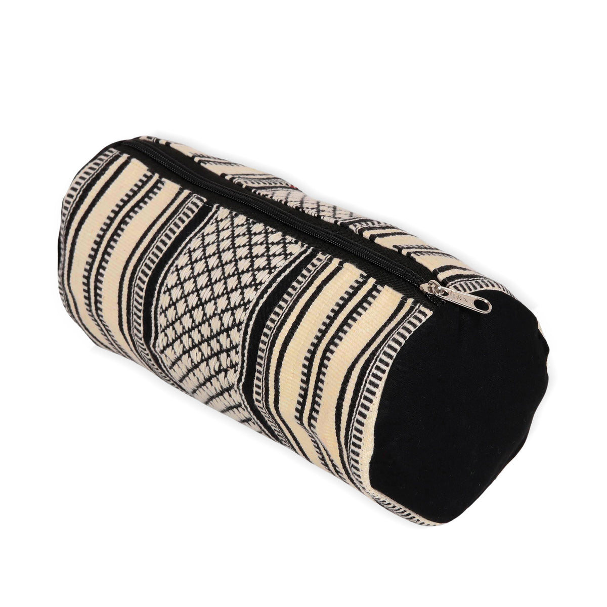 Alabaster and Black Cotton Cosmetic Bag from India