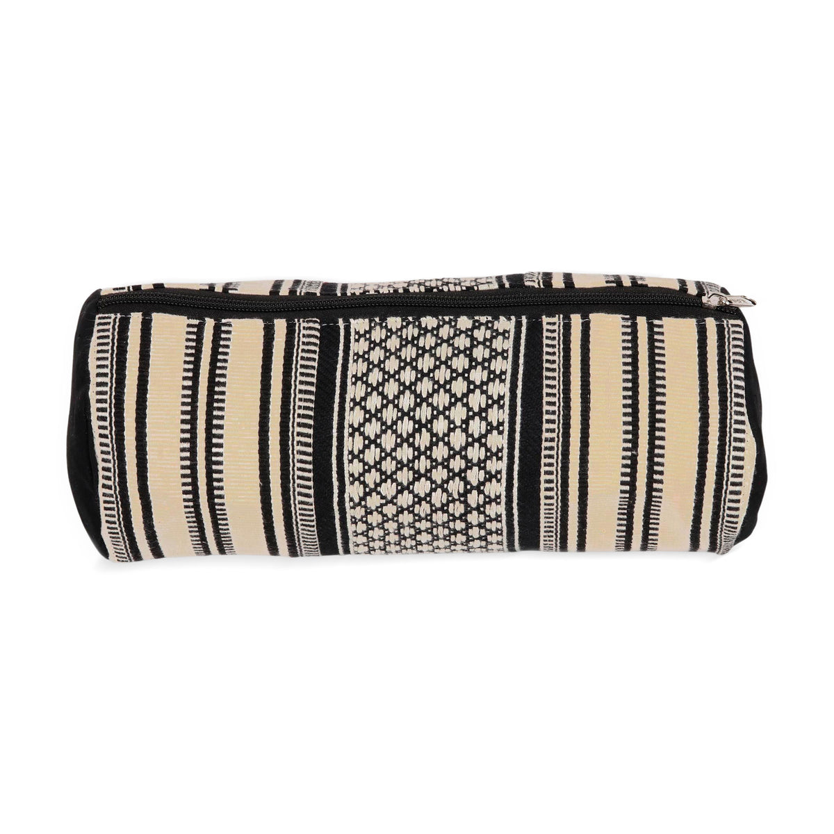 Alabaster and Black Cotton Cosmetic Bag from India