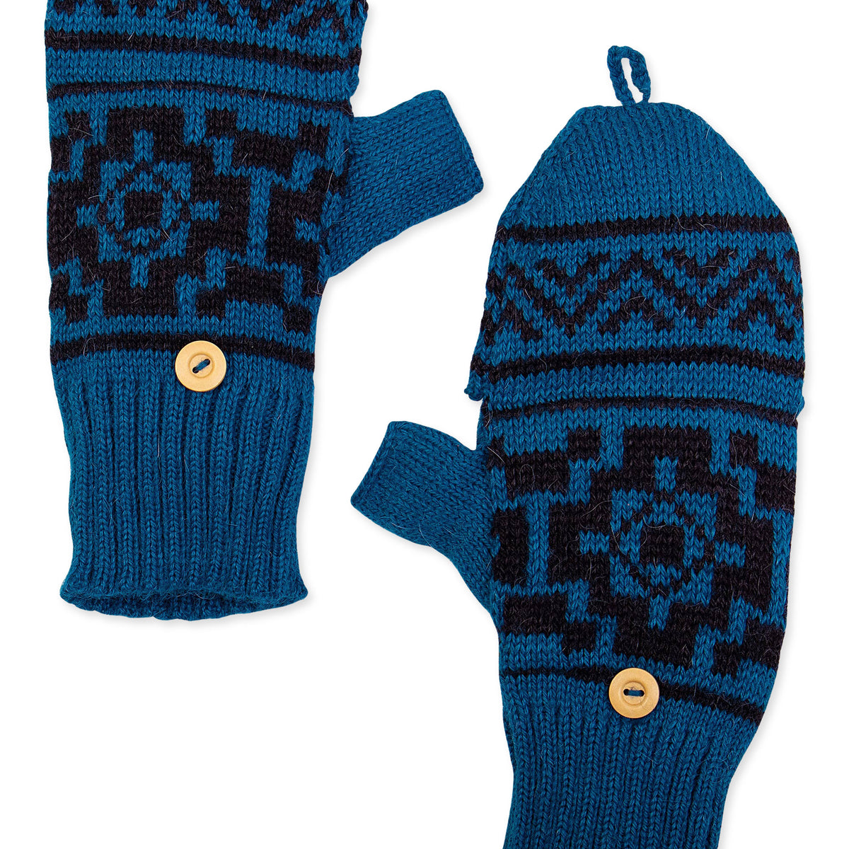 Alpaca Blend Convertible Gloves with Wooden Button Closure