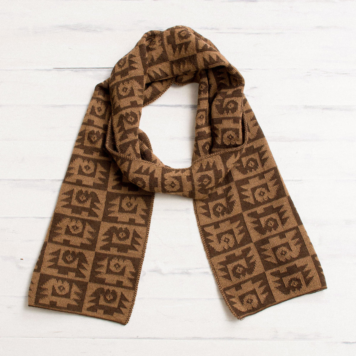 Brown Paracas Shadows - Alpaca Blend Espresso and Tan Scarf from Peru
