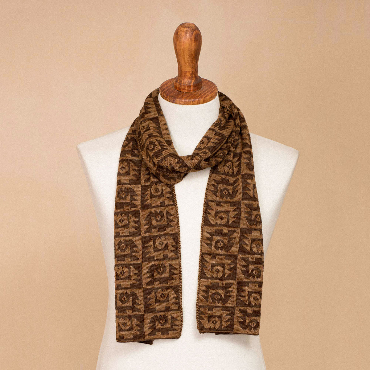 Brown Paracas Shadows - Alpaca Blend Espresso and Tan Scarf from Peru