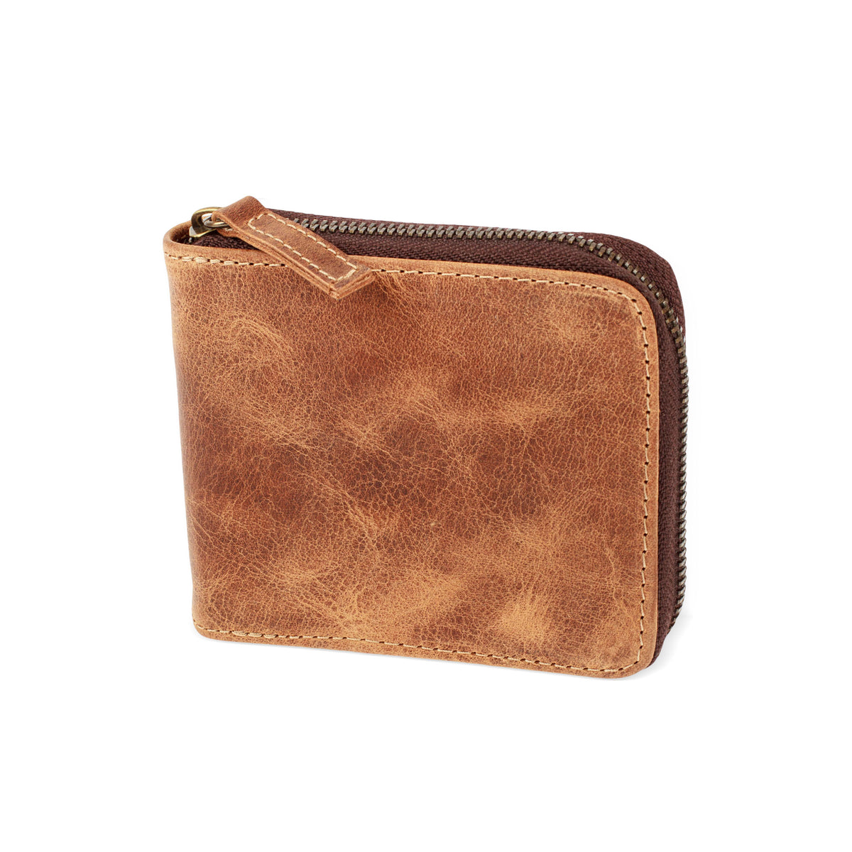 Safeguard - an Amber Brown Leather Men's Zipper Wallet Handmade in Mexico