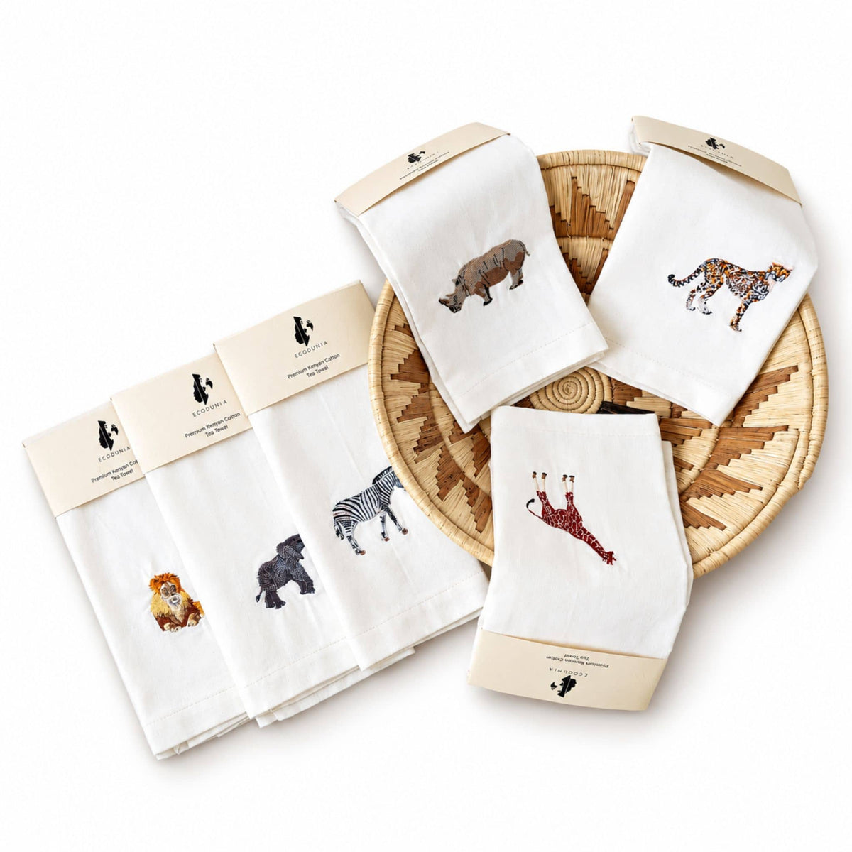 African Wildlife Embroidered Tea Towel, Lion