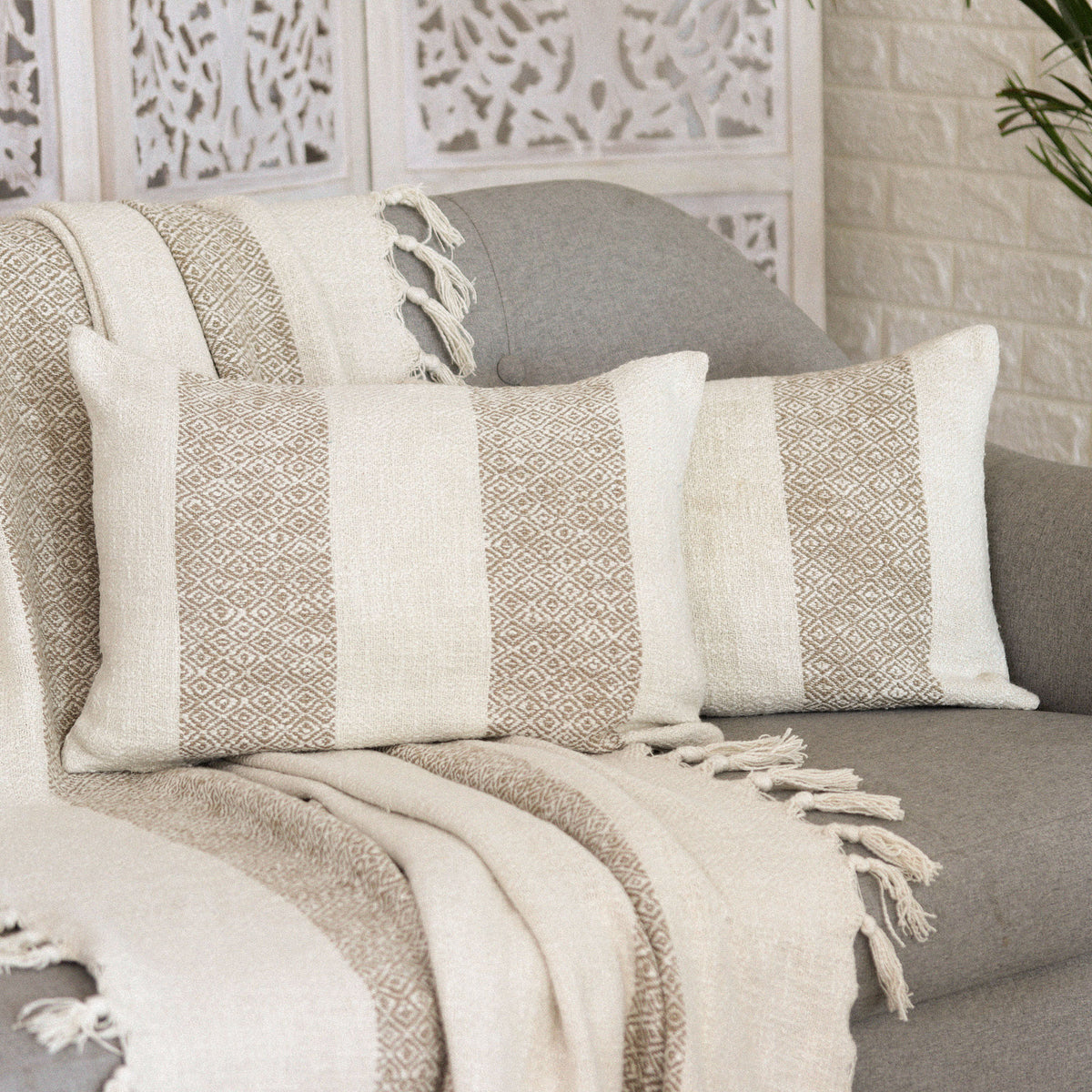 Diamond Elegance - an Artisan Crafted Pair of Cotton Cushion Covers