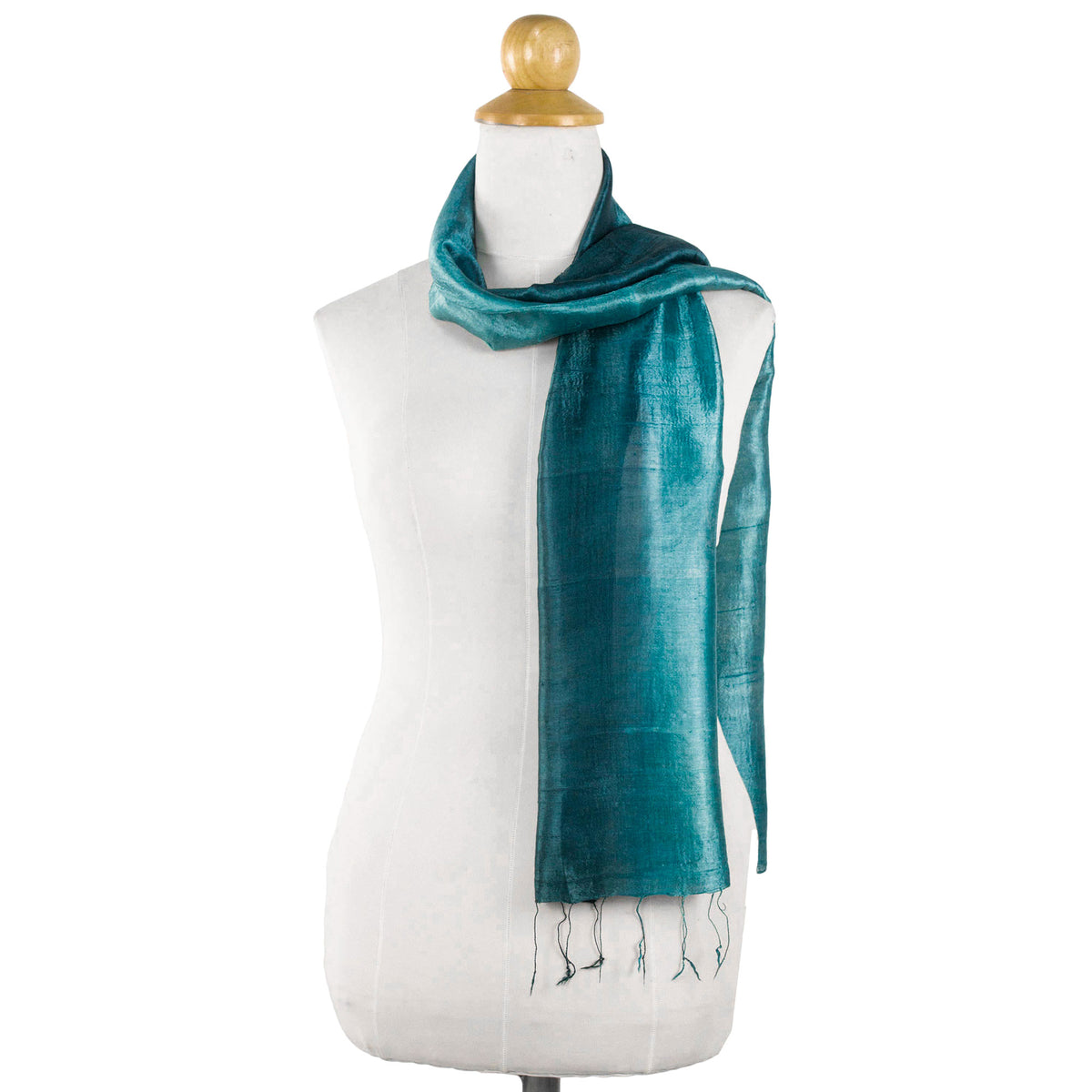 Peacock Blue - Artisan Crafted 100% Silk Teal Wrap Scarf from Thailand