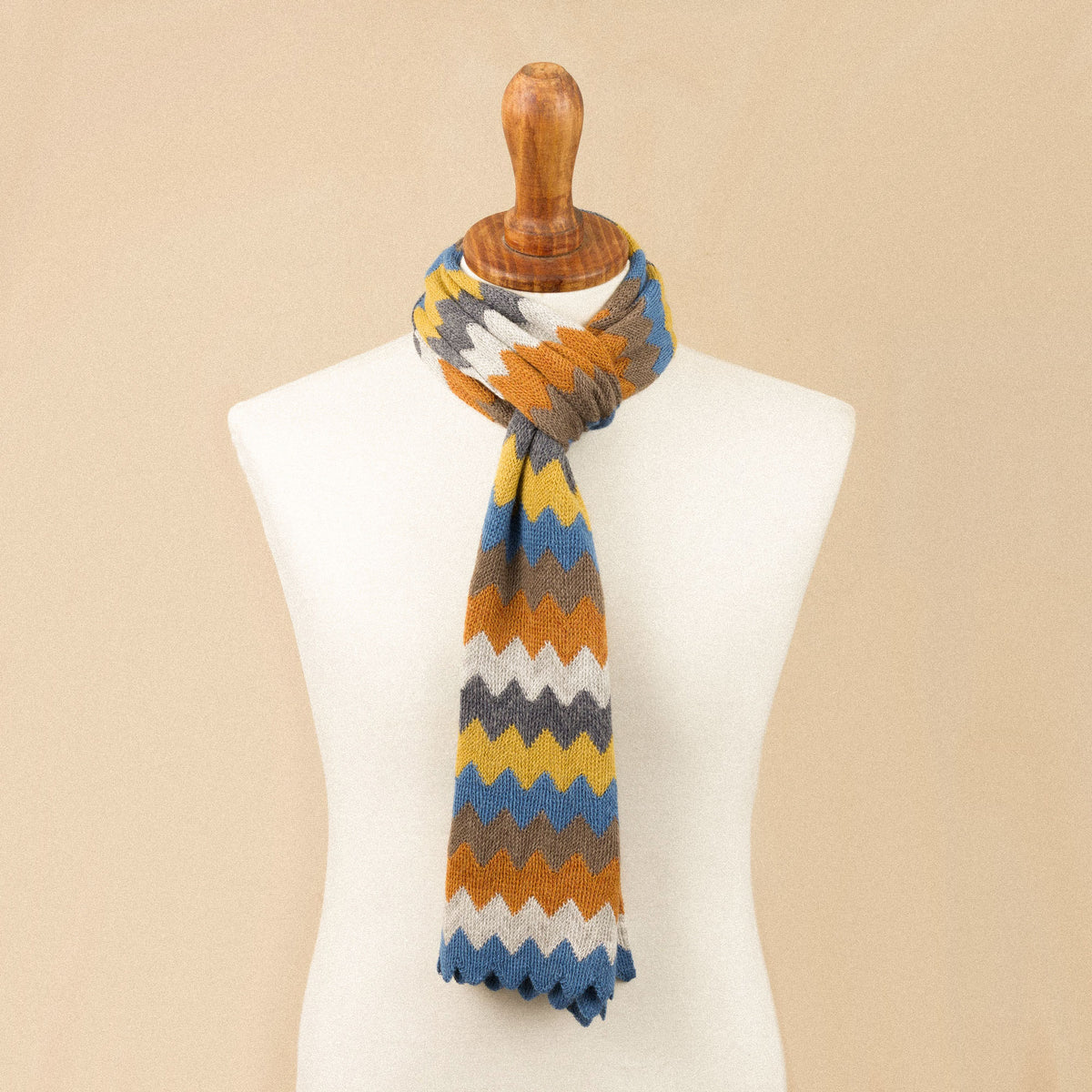 Autumnal Zigzag Alpaca Blend Wrap Scarf from Peru