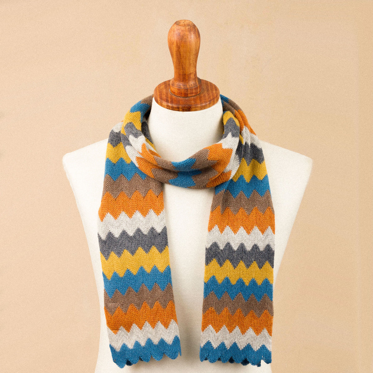 Autumnal Zigzag Alpaca Blend Wrap Scarf from Peru