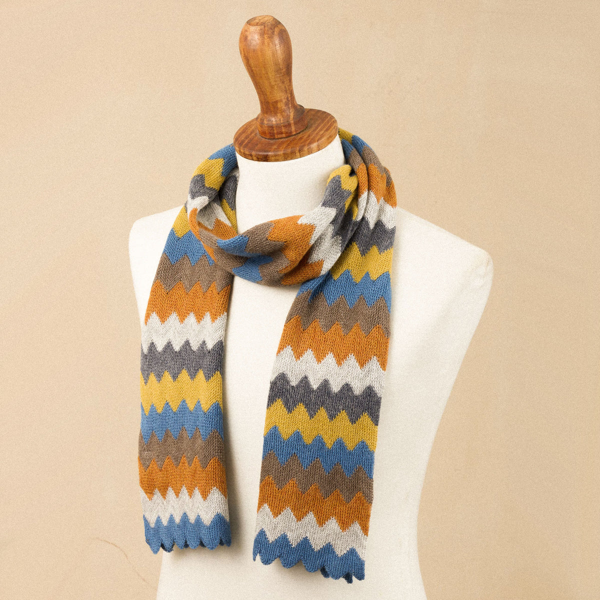 Autumnal Zigzag Alpaca Blend Wrap Scarf from Peru