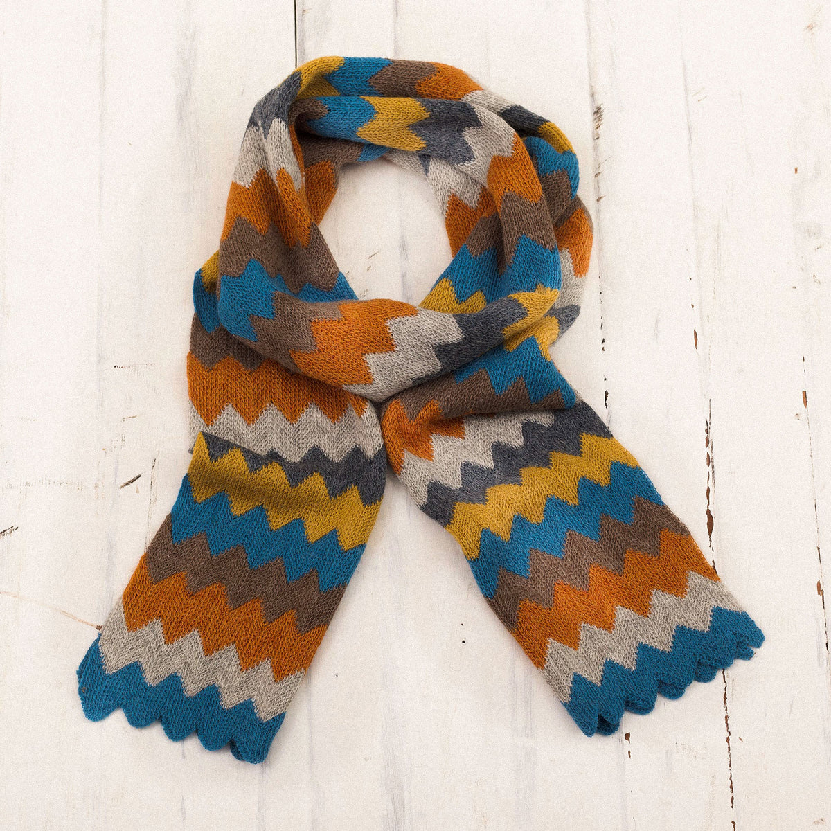 Autumnal Zigzag Alpaca Blend Wrap Scarf from Peru
