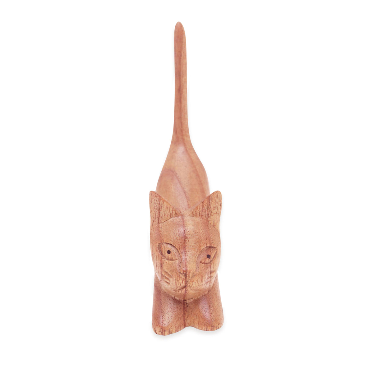 Balinese Hand-Carved Jempinis Wood Sculpture of Brown Cat