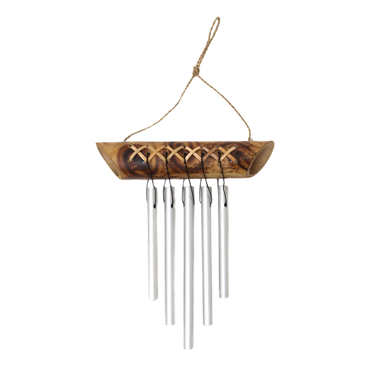 Weaving The Tones - a Balinese Handmade Bamboo Aluminum Mini Wind Chimes in Brown