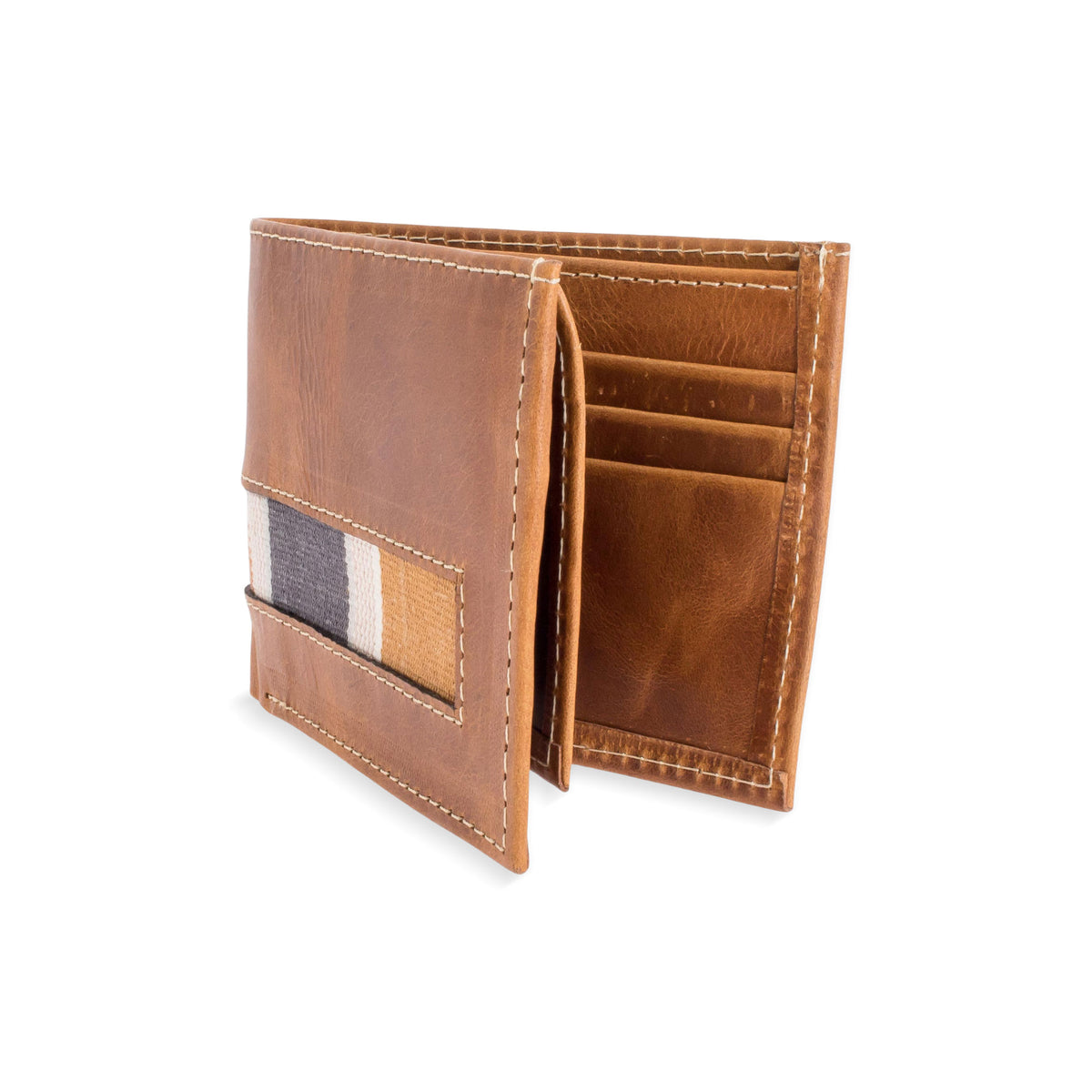 Crafted from supple brown leather with a slightly weathered finish - Bifold Wallet in Brown Leather and Cotton