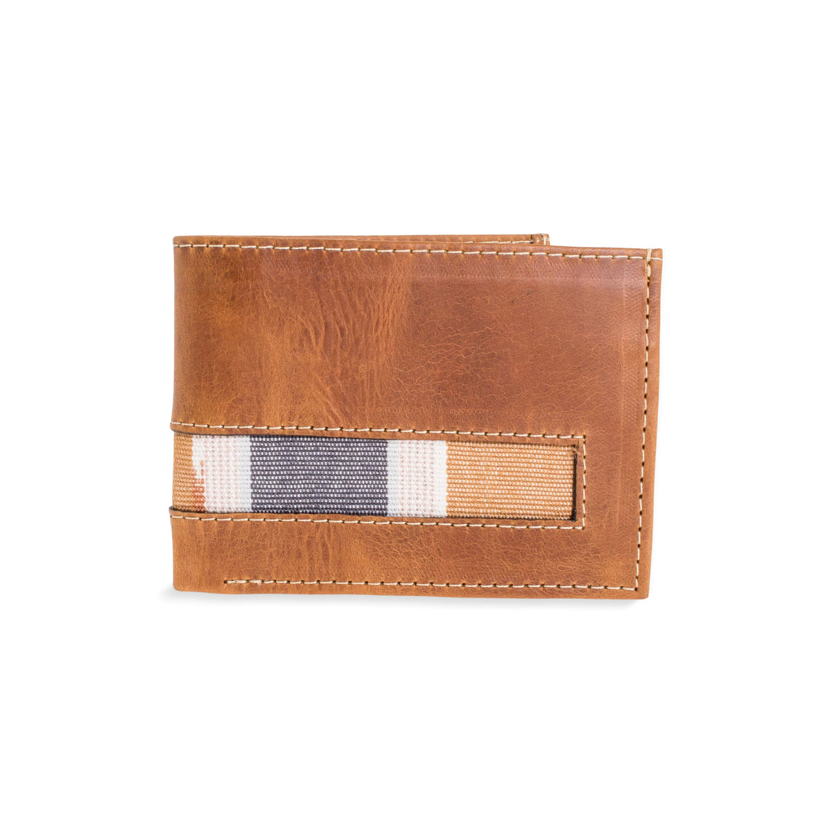 Crafted from supple brown leather with a slightly weathered finish - Bifold Wallet in Brown Leather and Cotton
