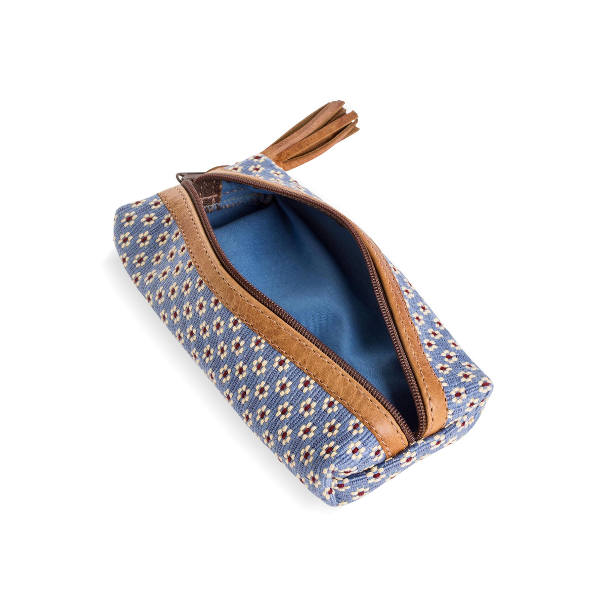 Blue Floral Pencil Case - Handcrafted by Guatemalan Artisans