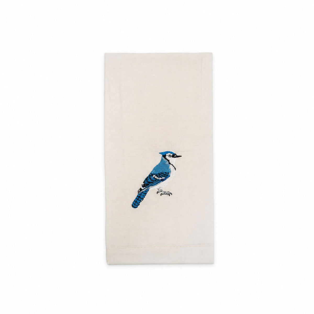 Bird Embroidered Tea Towel, Bluejay