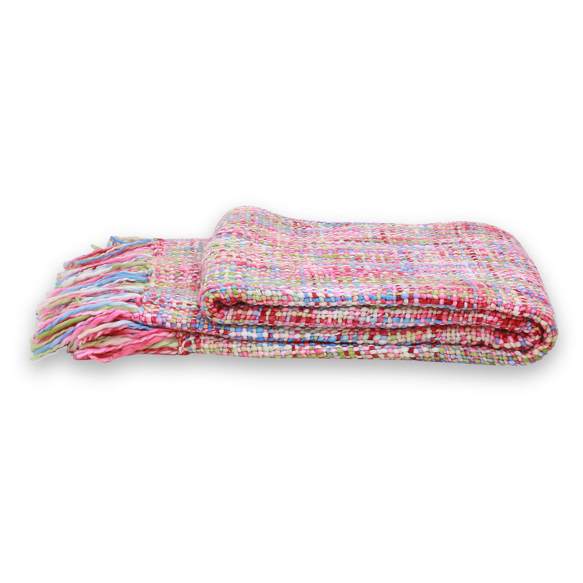 A Handmade Multicolored Throw Blanket with Fringe