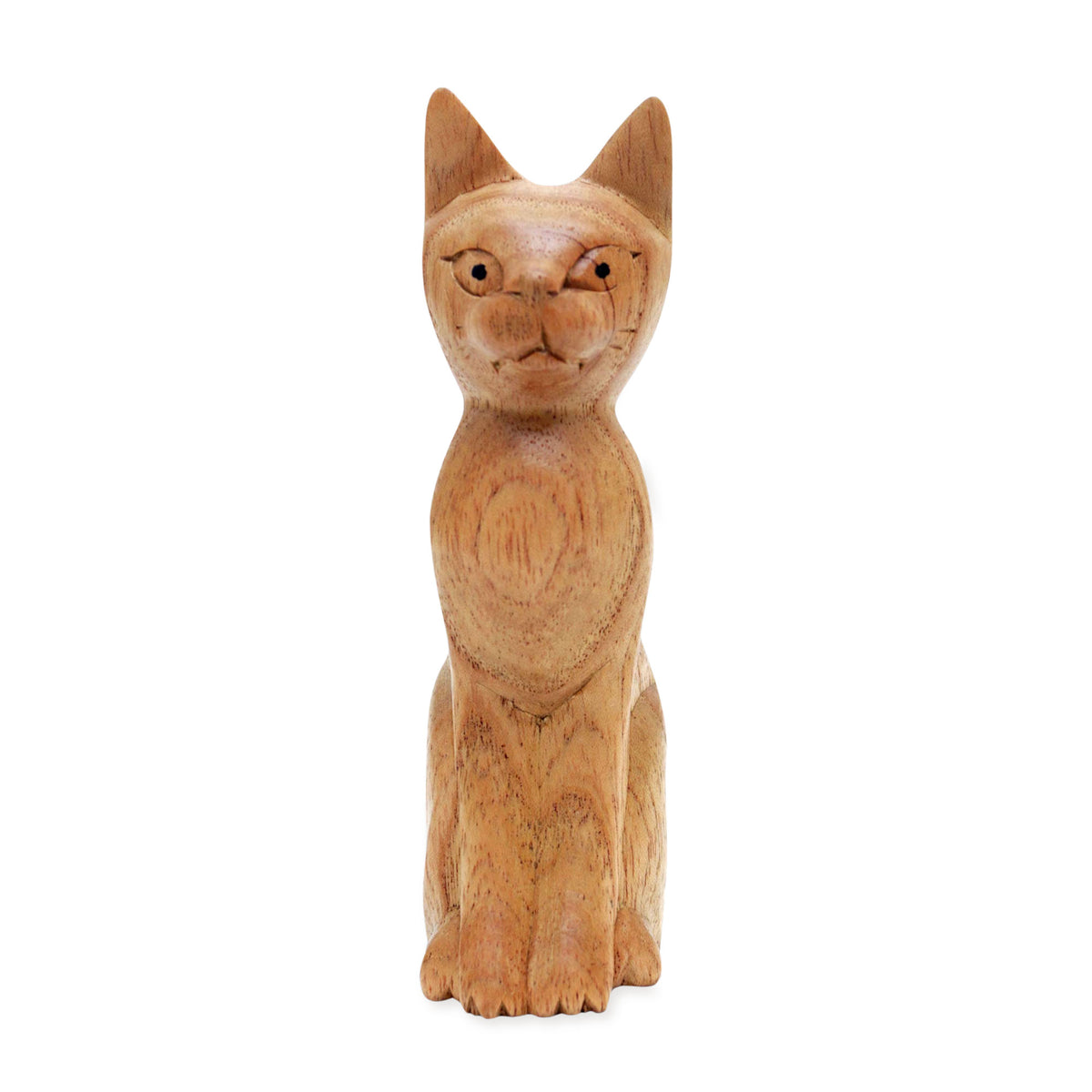 Brown Cat Sculpture Hand-Carved from Jempinis Wood in Bali