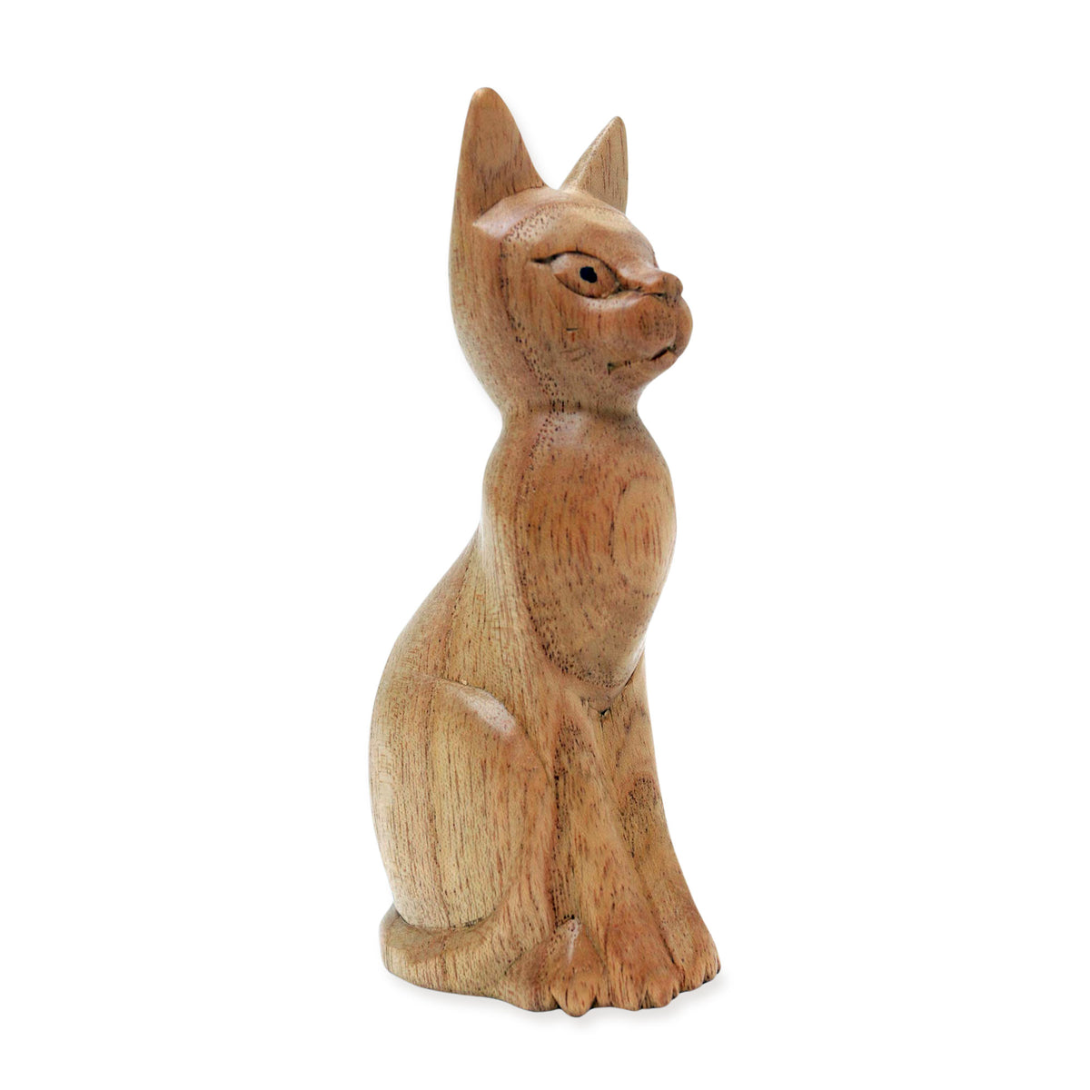 Brown Cat Sculpture Hand-Carved from Jempinis Wood in Bali