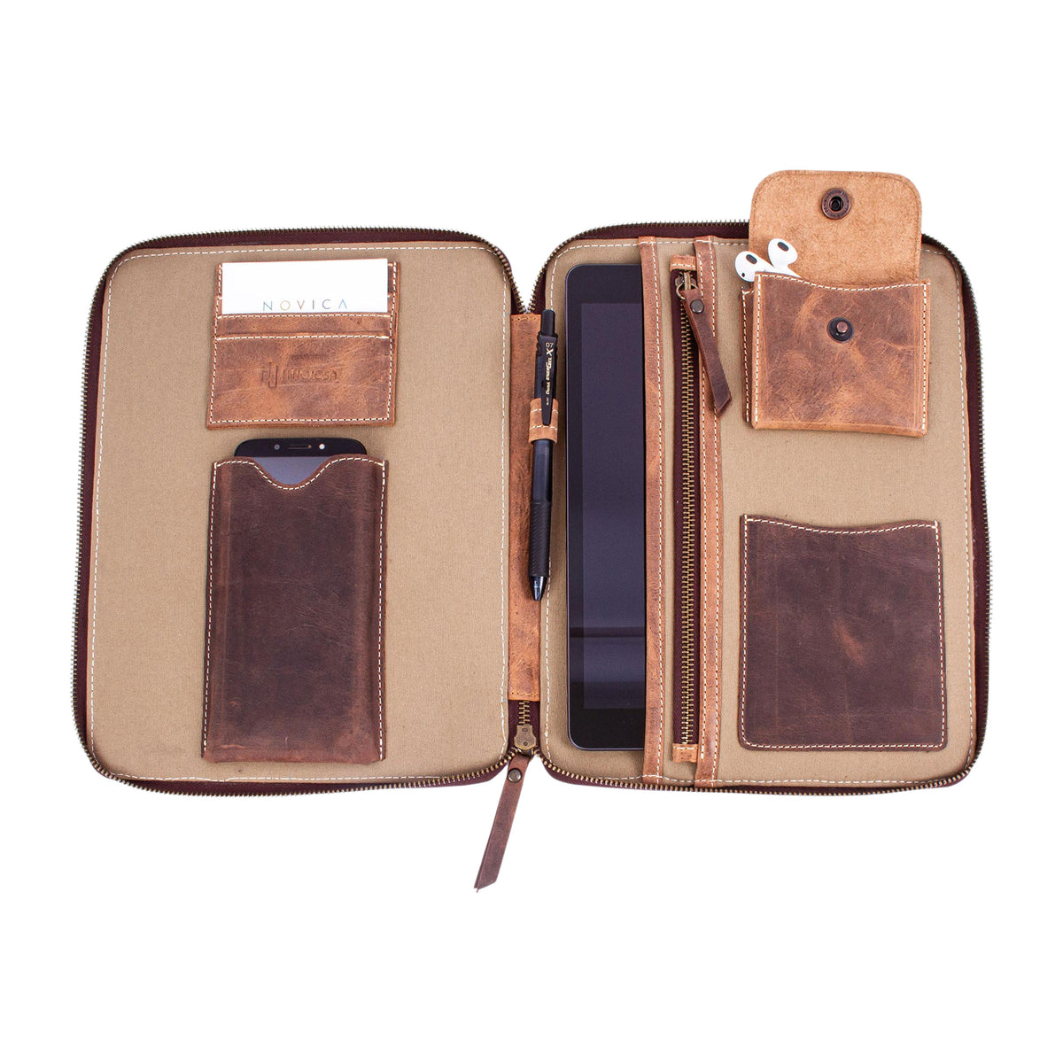 On the Move - a Brown Leather Tablet and Travel Case