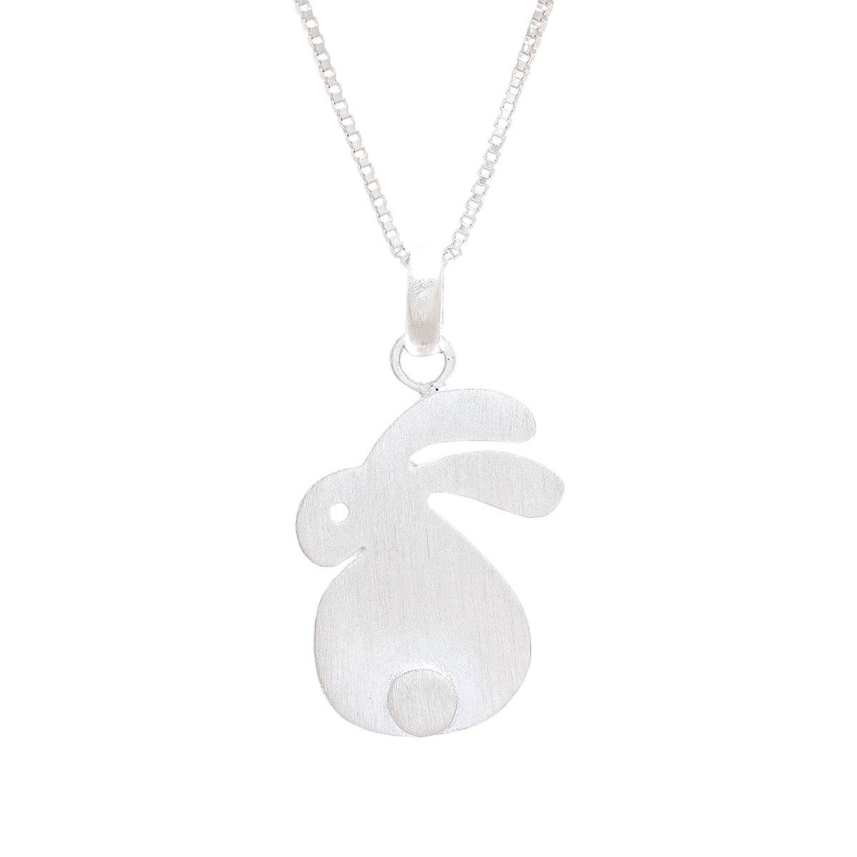 Brushed-Satin Sterling Silver Rabbit Pendant Necklace - Fluffy Rabbit