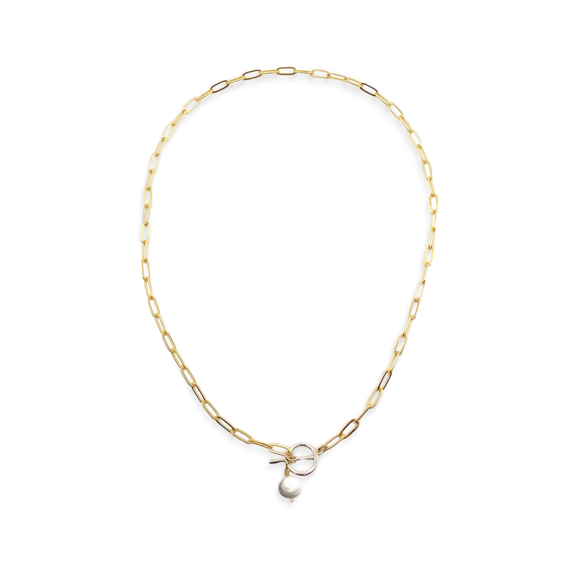 Celebrate Pearl Paperclip Toggle Necklace - Paperclip Chain and Baroque Pearl Necklace