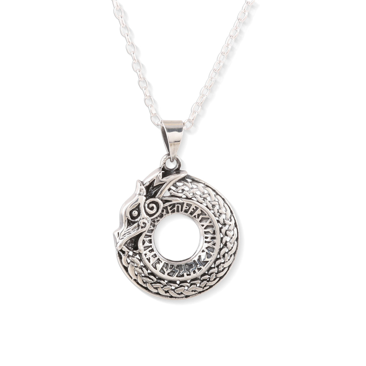 Dragon Ouroboros - a Circular Sterling Silver Dragon Necklace from India
