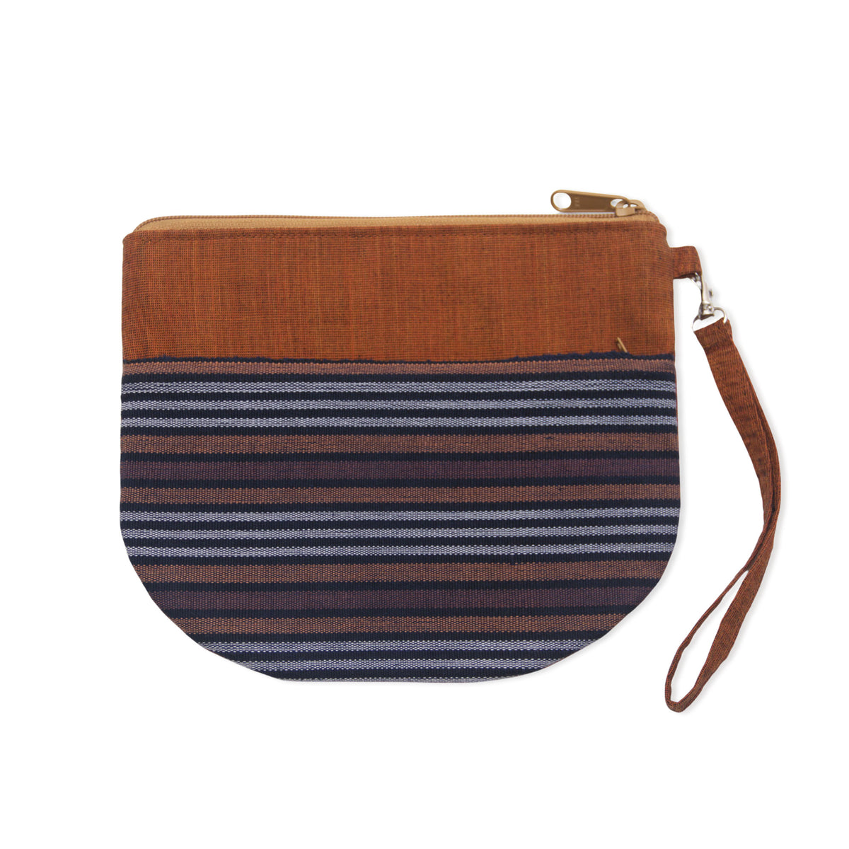 Striped Brown Clutch Exterior Pocket Wristlet - 100% Cotton