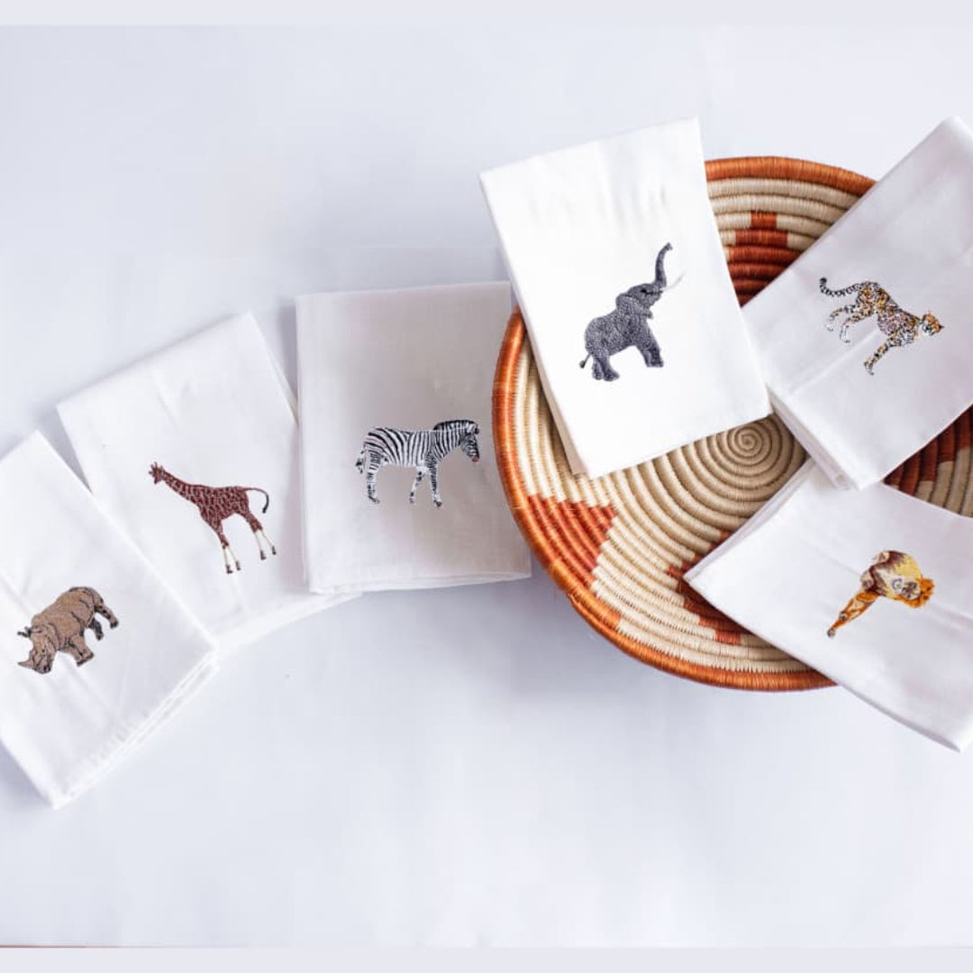 African Wildlife Embroidered Napkin Set