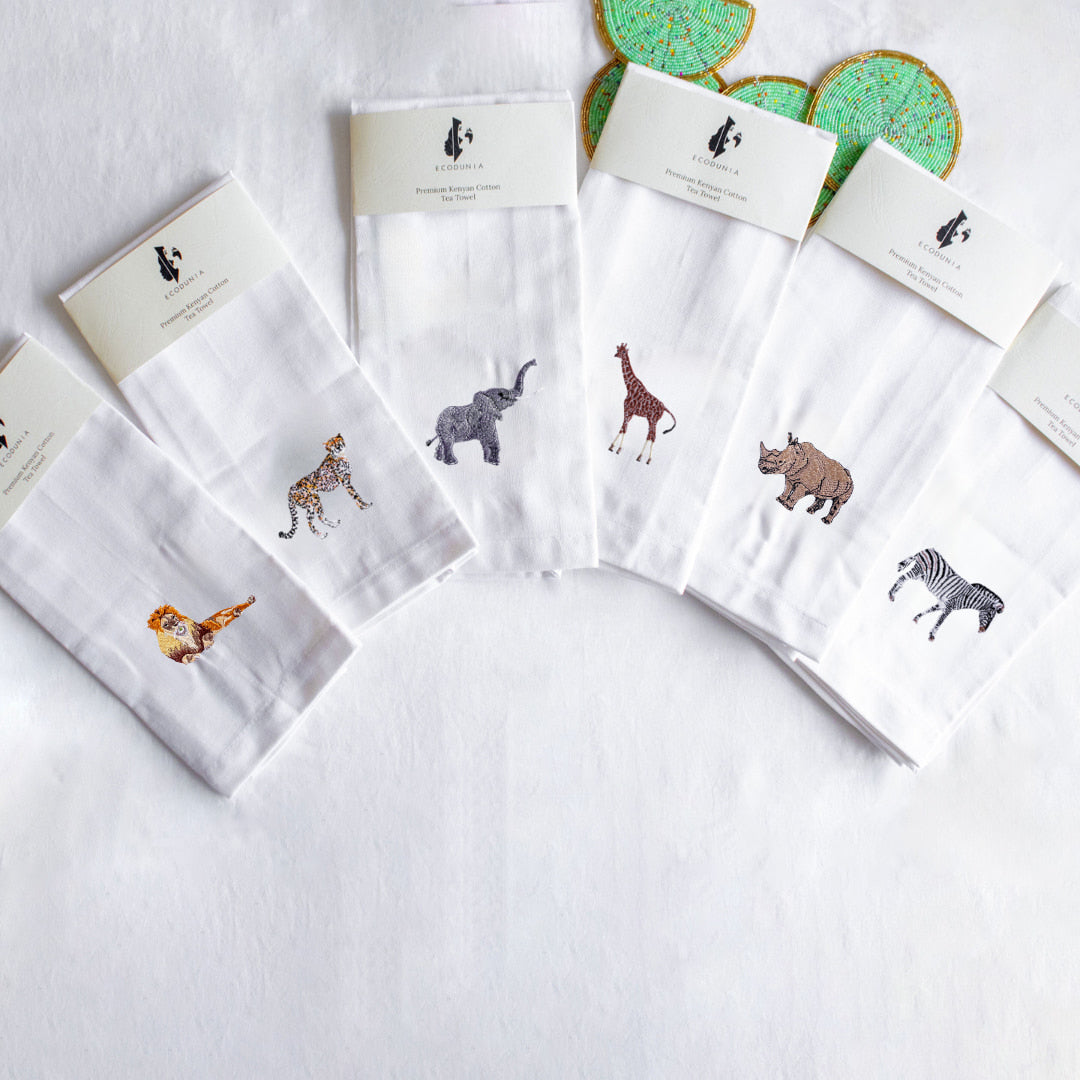 African Wildlife Embroidered Tea Towel, Cheetah