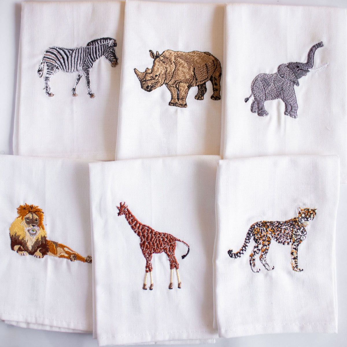 African Wildlife Embroidered Napkin Set