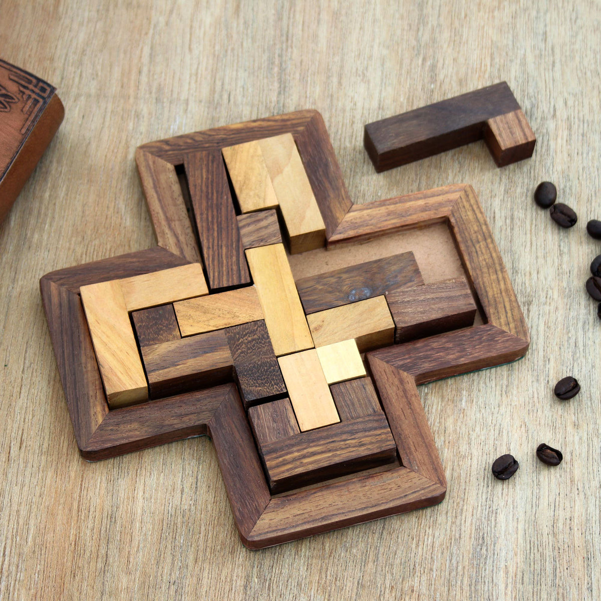Cross-Shaped Acacia and Haldu Wood Puzzle