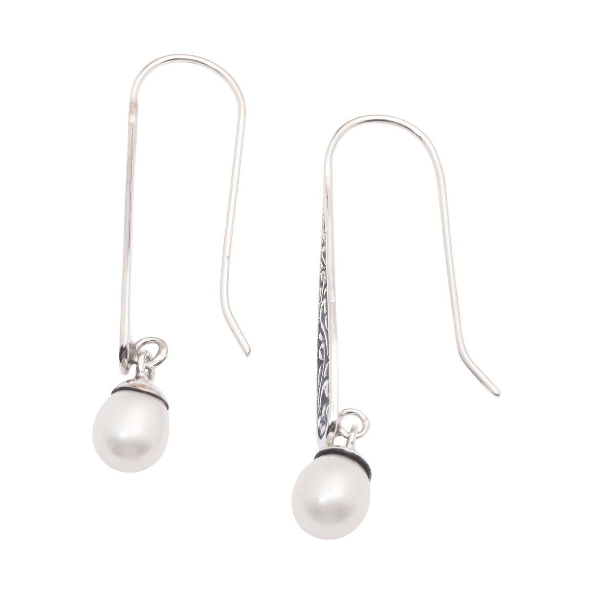 Cultured Pearl Spiral Motif Dangle Earrings from Bali - Rising Swirls