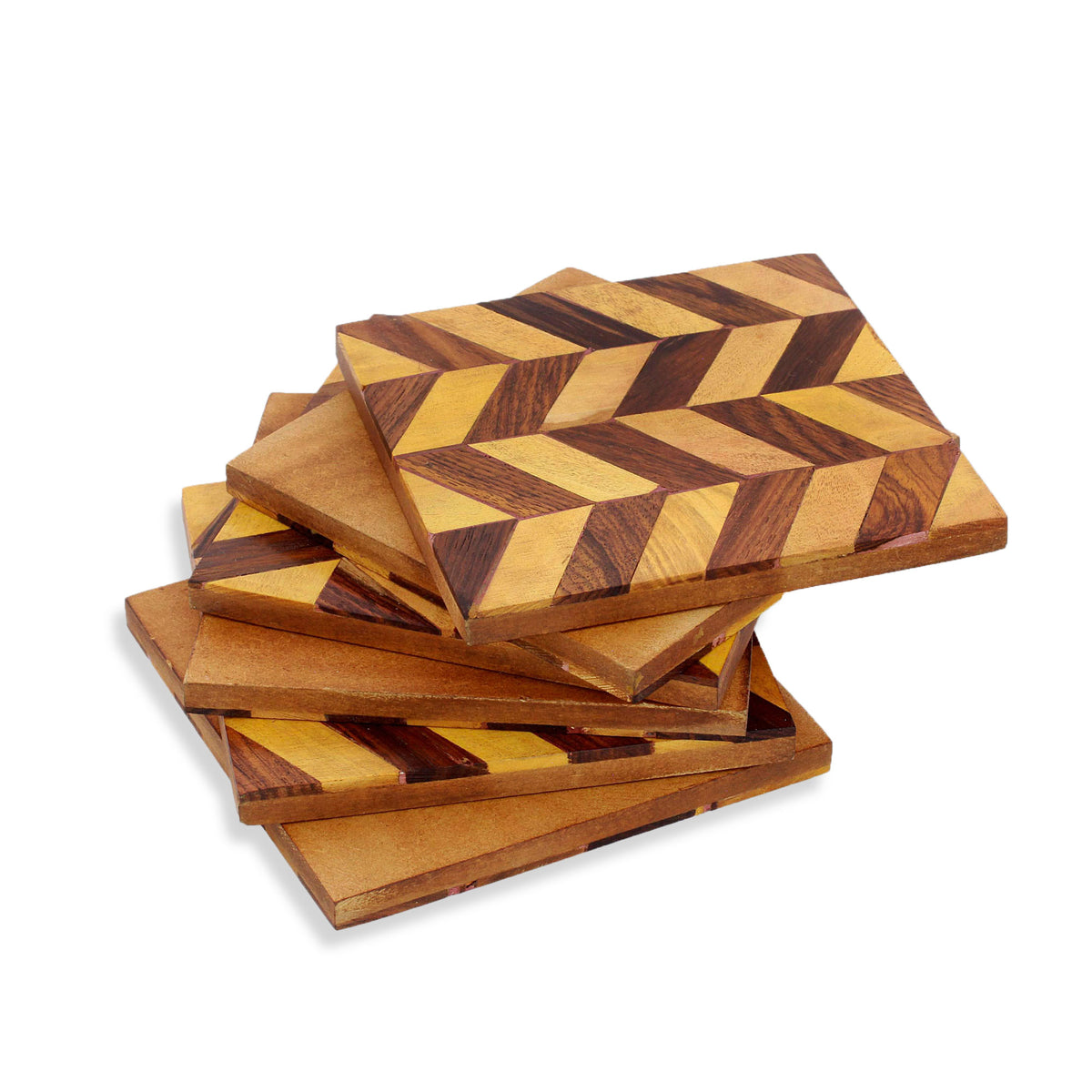 Set of Wooden Coasters with Diagonal Motif