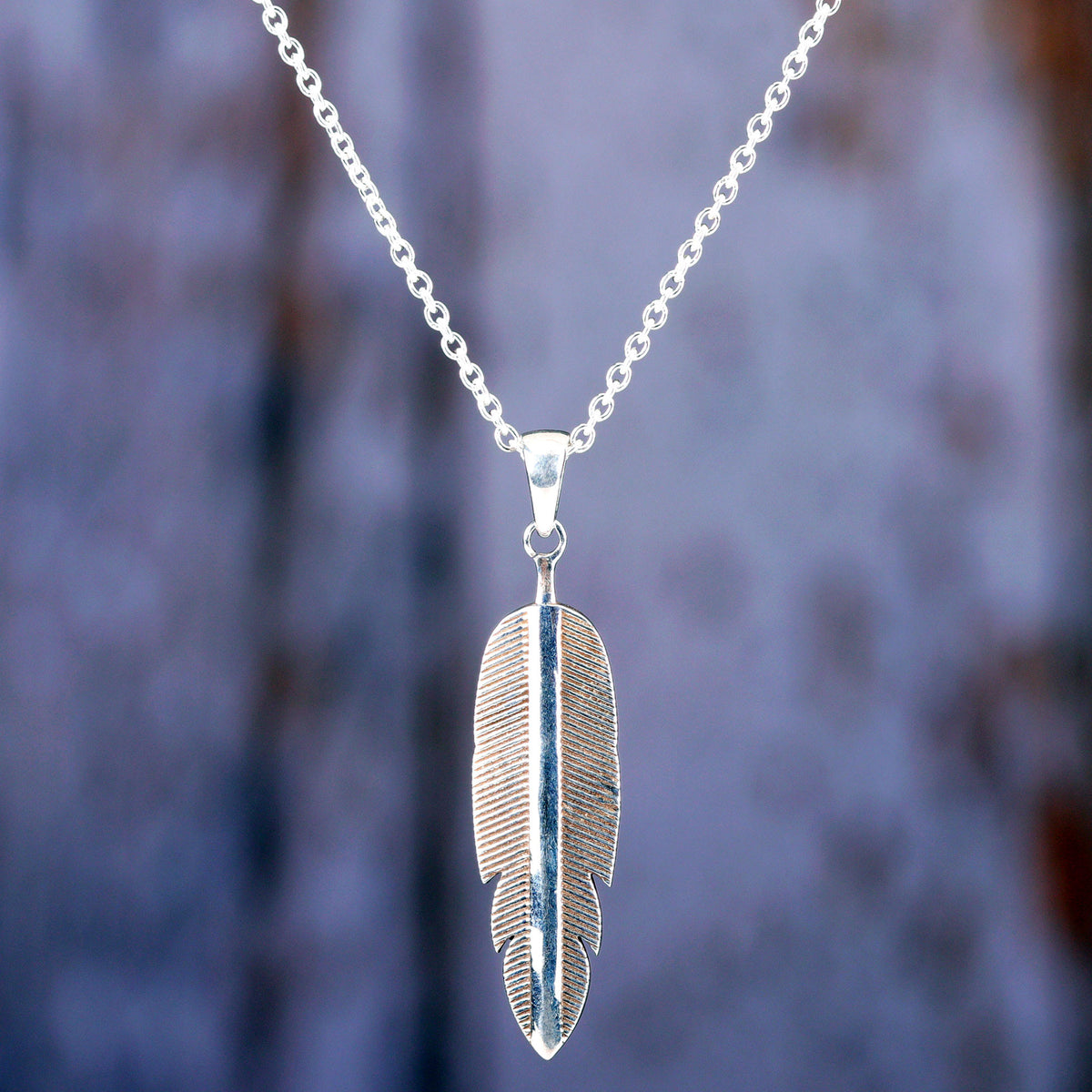 Silver Necklace with Feather Pendant