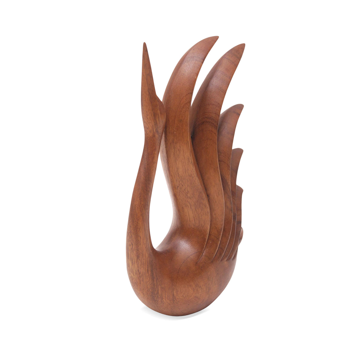 Hand-Carved Brown Suar Wood Sculpture of Elegant Swan