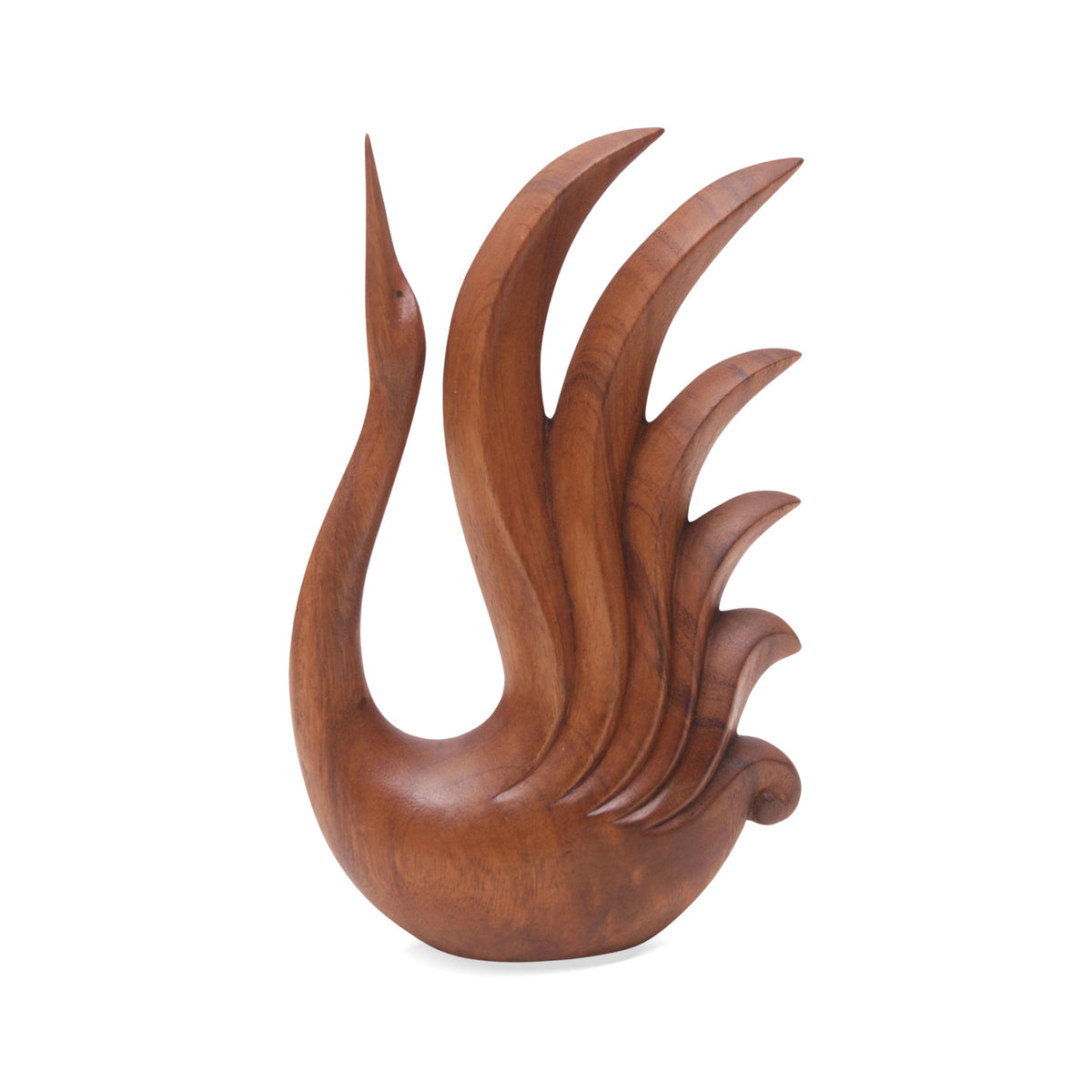 Hand-Carved Brown Suar Wood Sculpture of Elegant Swan