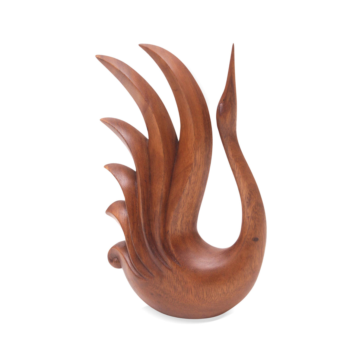 Hand-Carved Brown Suar Wood Sculpture of Elegant Swan