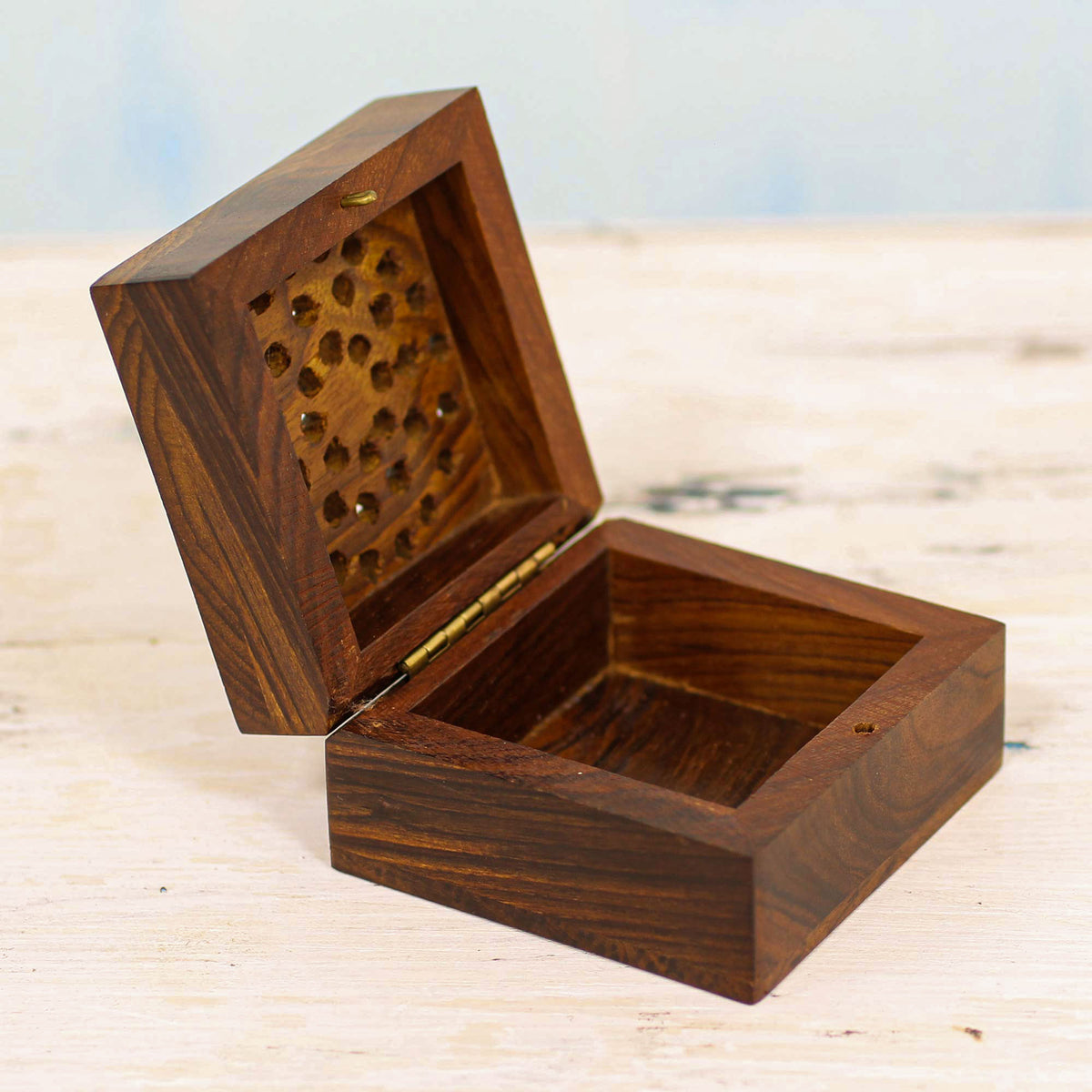 Glorious Flower - a Hand Carved Decorative Mango Wood Box from India