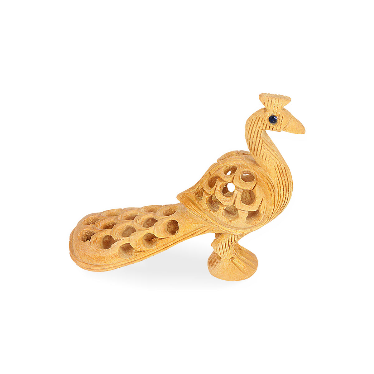Opulent Peacock - a Hand Carved Natural Kadam Wood Sculpture from India