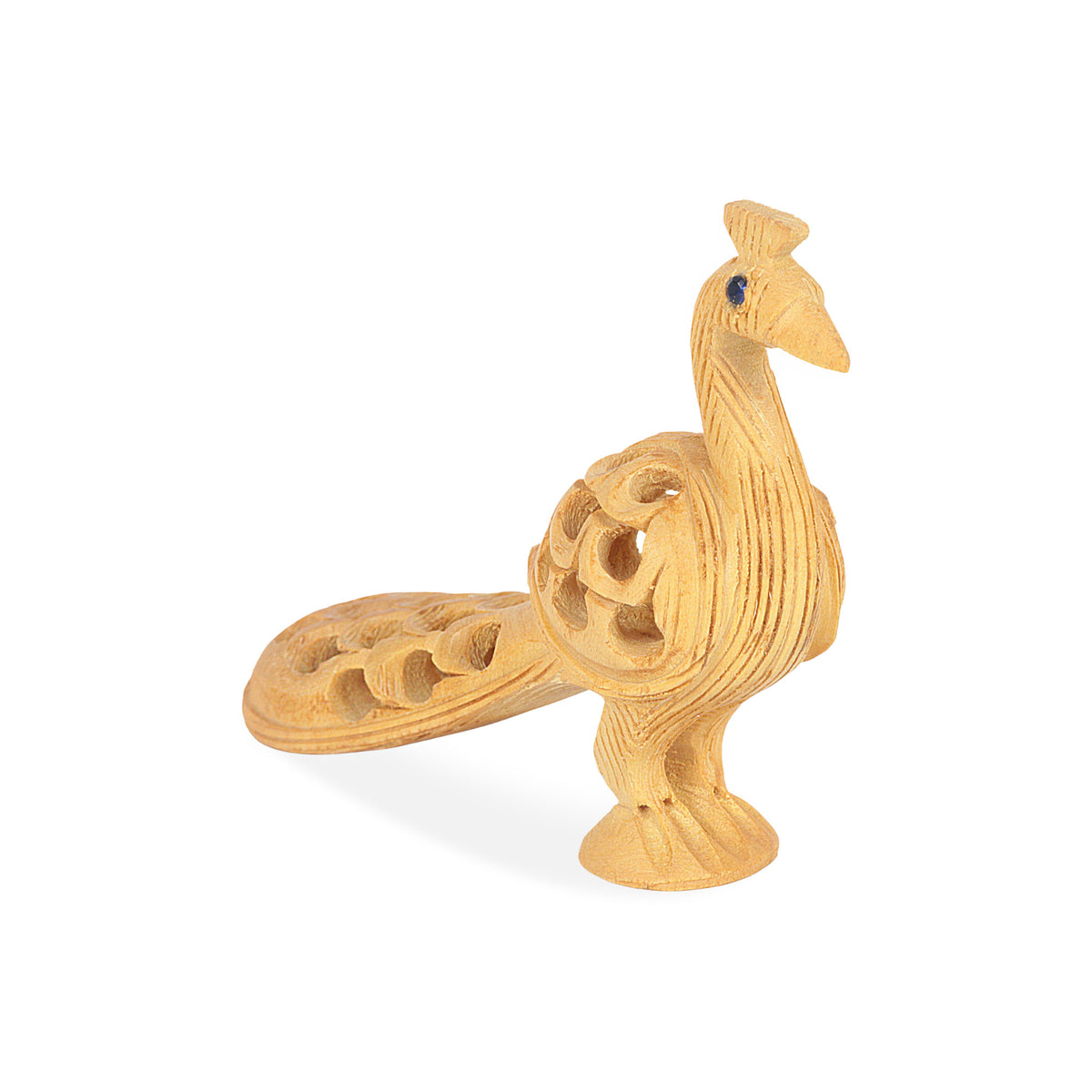Opulent Peacock - a Hand Carved Natural Kadam Wood Sculpture from India